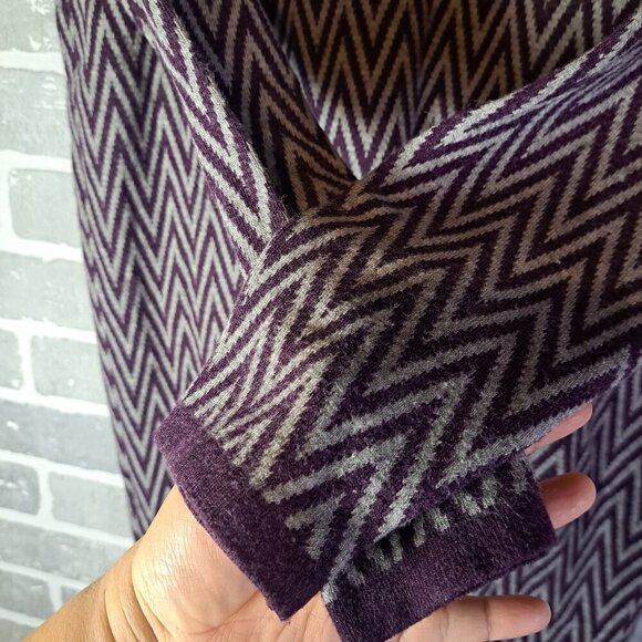 Vintage Wool Cashmere 90s Chevron Purple Gray Print Womens Cardigan Size Large - Picture 13 of 13